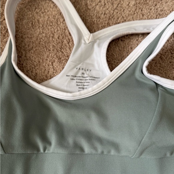 Varley- NWT Sage Green and White Sports Bra and Mini Skirt Matching Workout Set - Picture 4 of 6